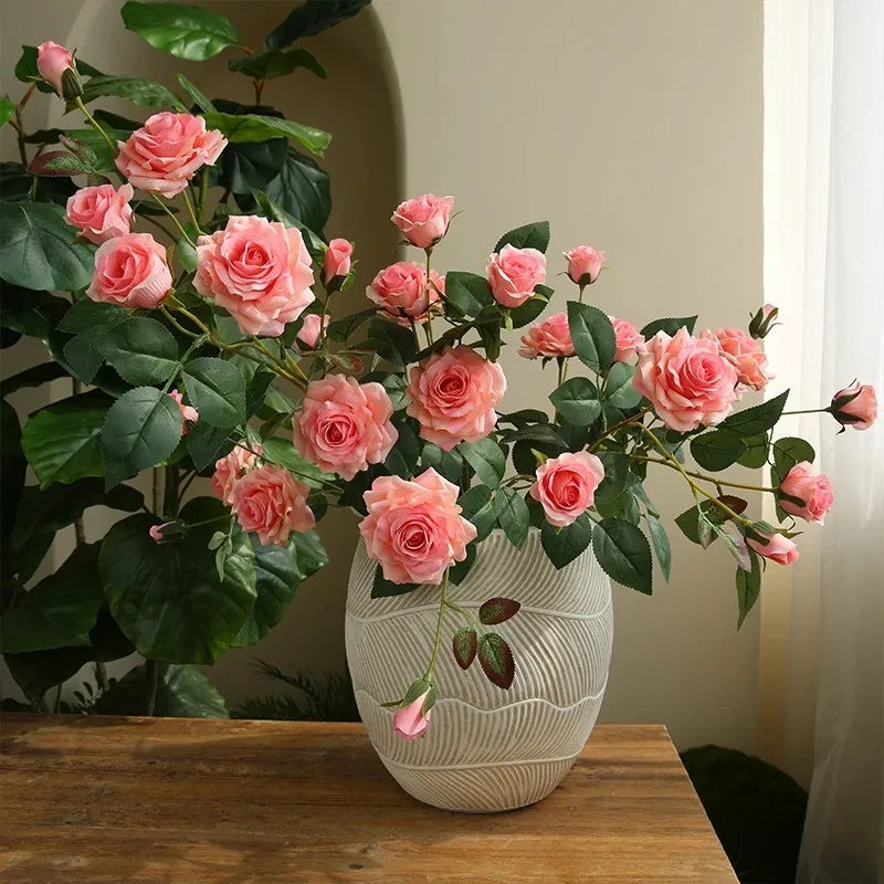 CM-TH1101 Best Selling 5 Heads Pink Rose Flowers for Decoration Wedding Artificial Flor Wholesale