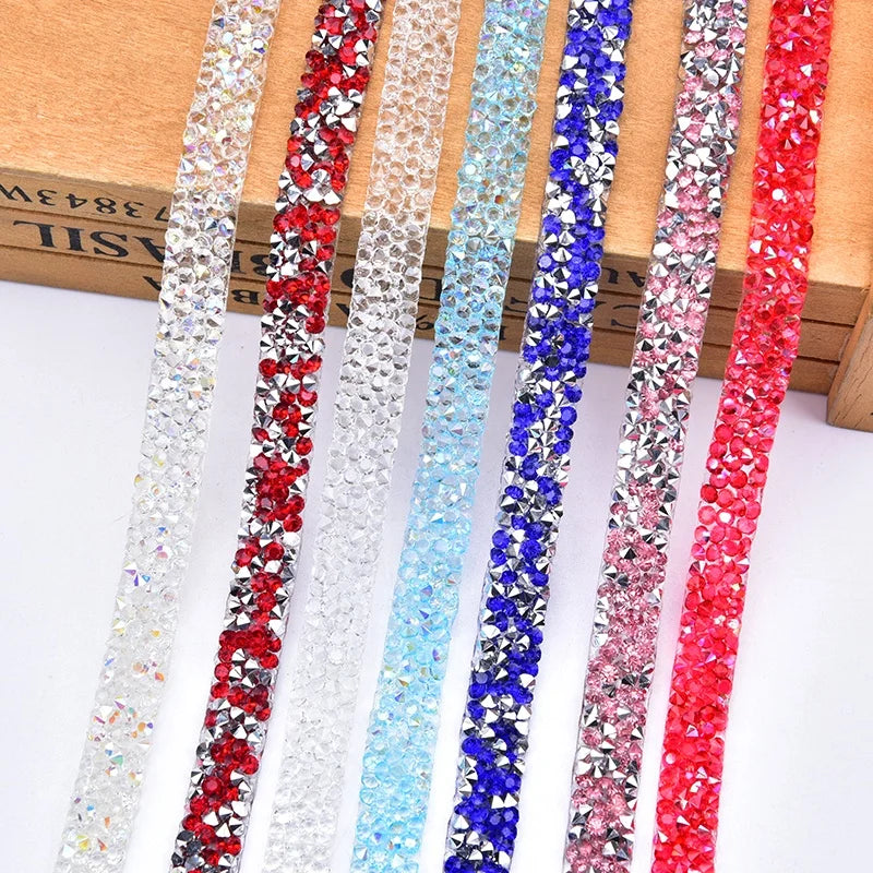 Wholesale 1cm Width Hot Fix Resin Tape Iron on Rhinestone Crystal Ribbon Applique Trim for Shoes Bags