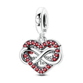 Silver Fashion Heart-Shaped Infinity Engraved Charm Pendant With Zircon Jewelry Fit Bracelet for Gifts