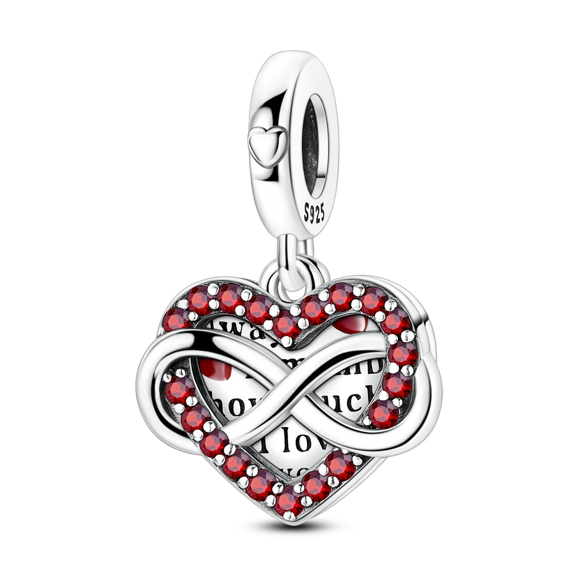 Silver Fashion Heart-Shaped Infinity Engraved Charm Pendant With Zircon Jewelry Fit Bracelet for Gifts