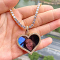 Custom Picture Photo Charm Pendant Wing Round Shape CZ Jewelry Crystal Photo Picture Frame Necklace Pendant