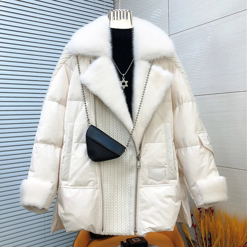 OFTBUY 2023 Fashion New Autumn Winter Natural White Goose Feather Down Jacket Real Mink Fur Tailored Collar Outerwear Down Coa