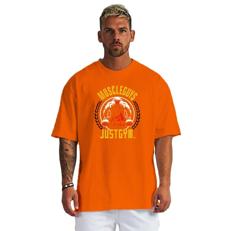 Custom Logo Mesh Oversized Running Mens Fitness Quick Dry Loose Sportswear Gym Sports Loose Bodybuilding T-shirt Plus Size