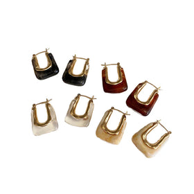 2024 Hot Selling Retro Chunky U-Shaped Gold Plated Acrylic Earrings 4 Colors including Marble Gray and Amber for Girls