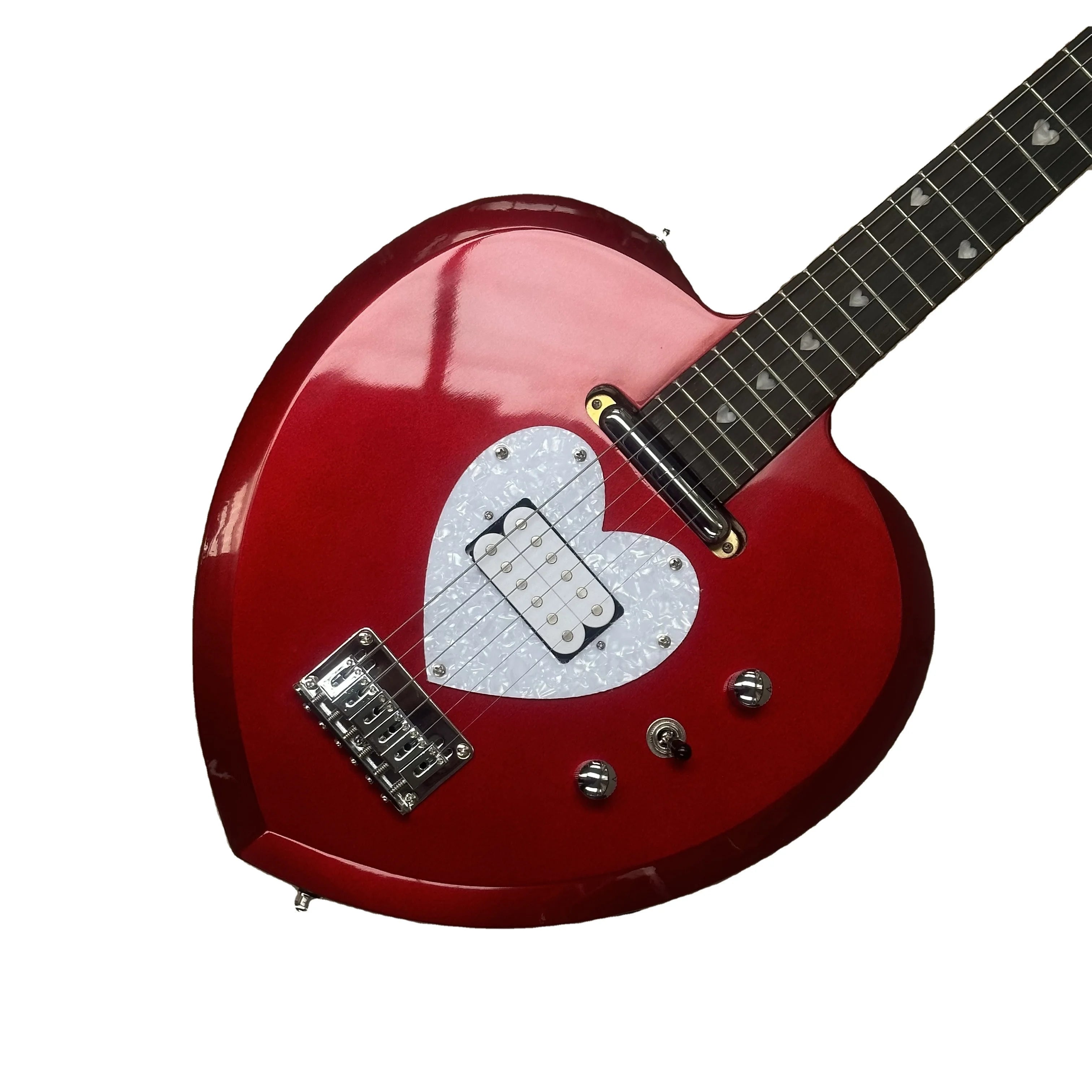 Heart Shaped 6-String Electric Guitar High Gloss Red Body Rose Wood Fingerboard Maple Back/Side Material Fast Ship