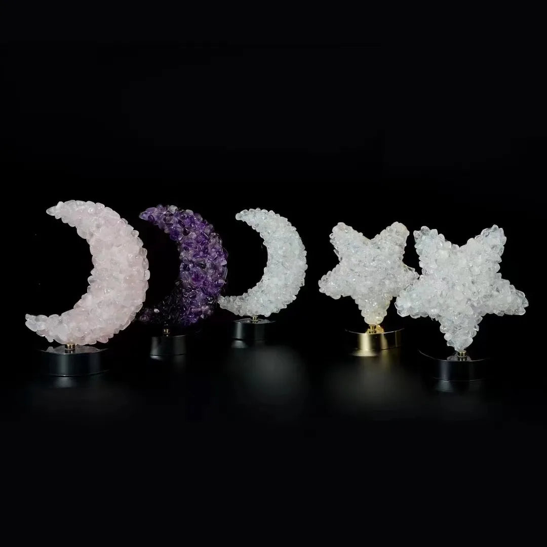 Amethyst Lamp Healing Stone Natural Crystal clear Quartz Star and Moon Shape Lamp for Decoration