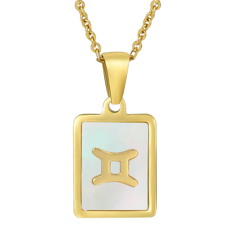 New White Shell Tarnish Free 18K Gold  PVD Plated Astrology Gold Necklace Zodiac for Women Girls