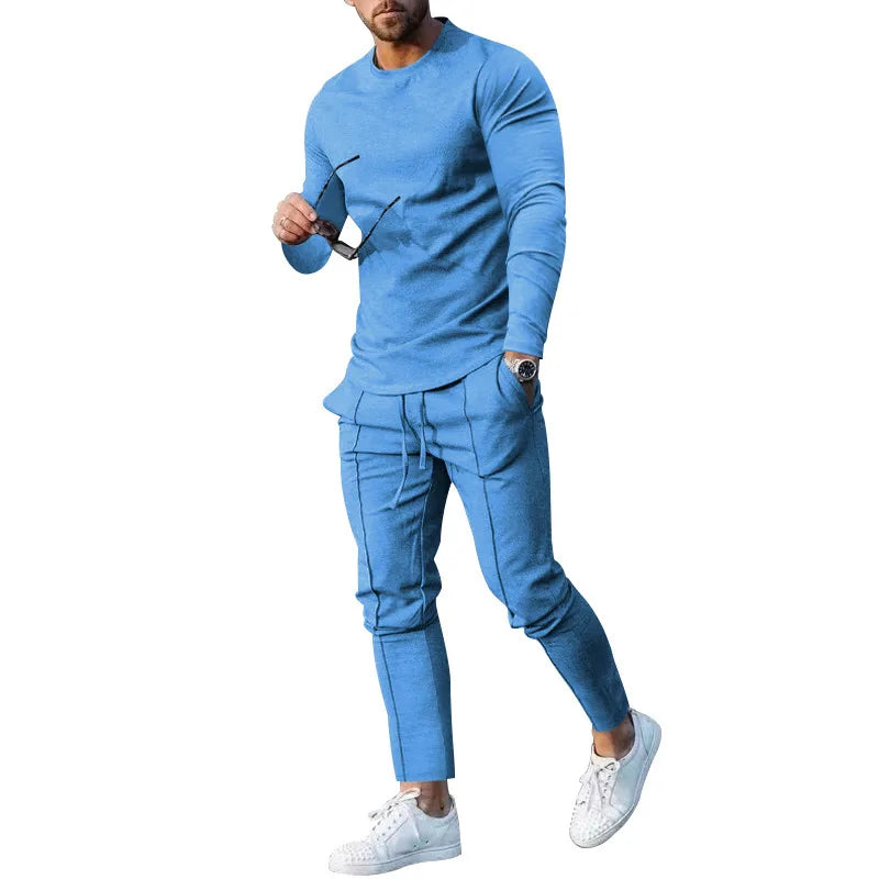 Men's Best Sport  Wear Men Gym Fitness Sets Casual Athletic Outfits 2 Piece Tracksuit Long Sleeve T Shirt and Jogger Pants Set