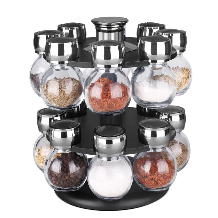 Kitchen Round Revolving Spice Rack Tower with Free Spice Refills Salt & Pepper Jars Eco-Friendly Easy Control