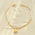 Dainty 18k Gold Plated Stainless Steel Bead Chain Bracelets Stitching Round Pendant Bracelet for Women