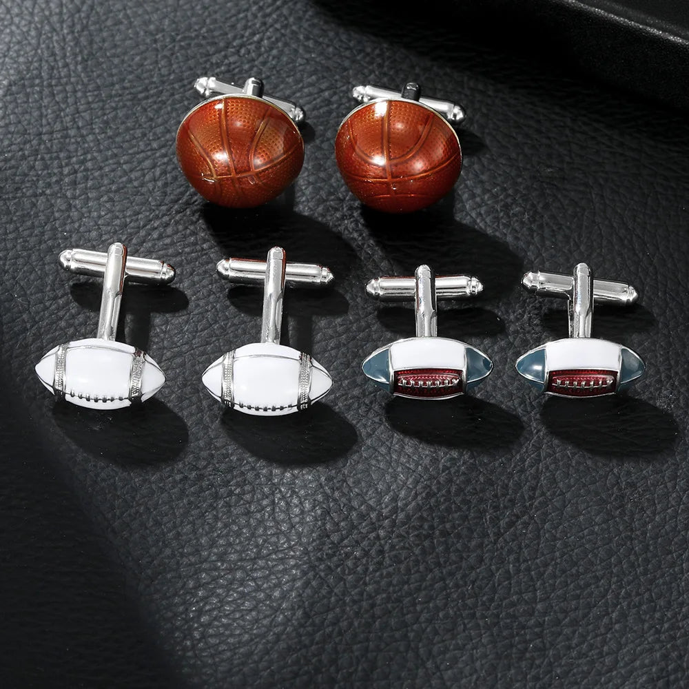 Men's Sports-Style Copper Cufflinks Fashionable Basketball Rugby Shaped Accessories for Suits and Shirts for Gifts