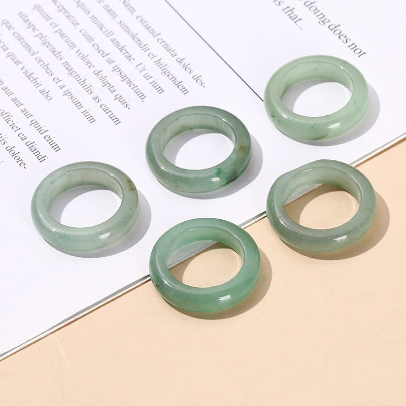 Simple Gemstone Eternity Natural Stone Green Aventurine Band Ring for Unisex