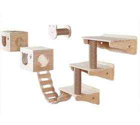 Factory Wholesale Eco-Friendly Wood Cat Scratcher Toys Furniture Wall Climbing Shelf and Jumping Platform for Cats