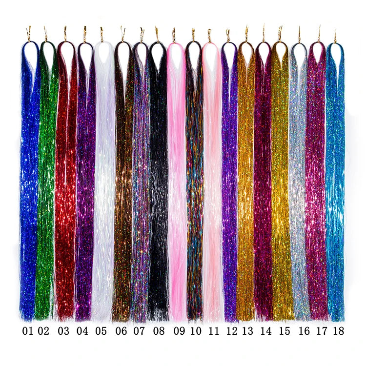 Wholesale in Stock 120cm Length Luxury Fashionable Hair Tinsel Glitter Extensions Hair Tinsel