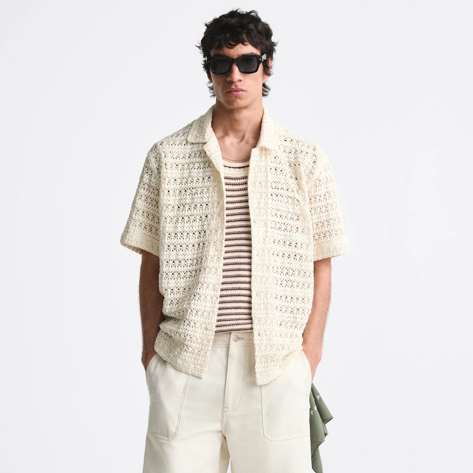 Custom Design logo Knitwear Summer Knitted Top Short Sleeve Front Button Closure Men Polo T-shirt Crochet Textured Shirt