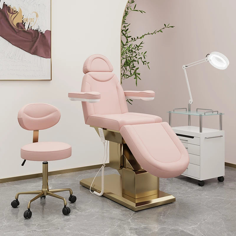 Pink Gold Beauty Massage Bed with Stainless Steel Base for Salon Use