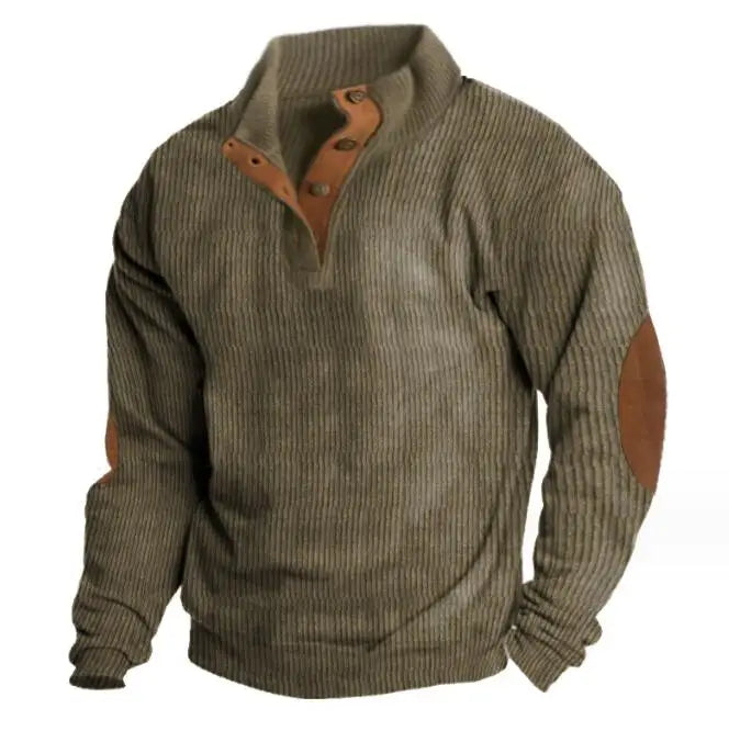 Autumn Winter New Men's Outdoor Hoodie Corduroy Casual Stand Collar Long Sleeve Solid Color Sweatshirt
