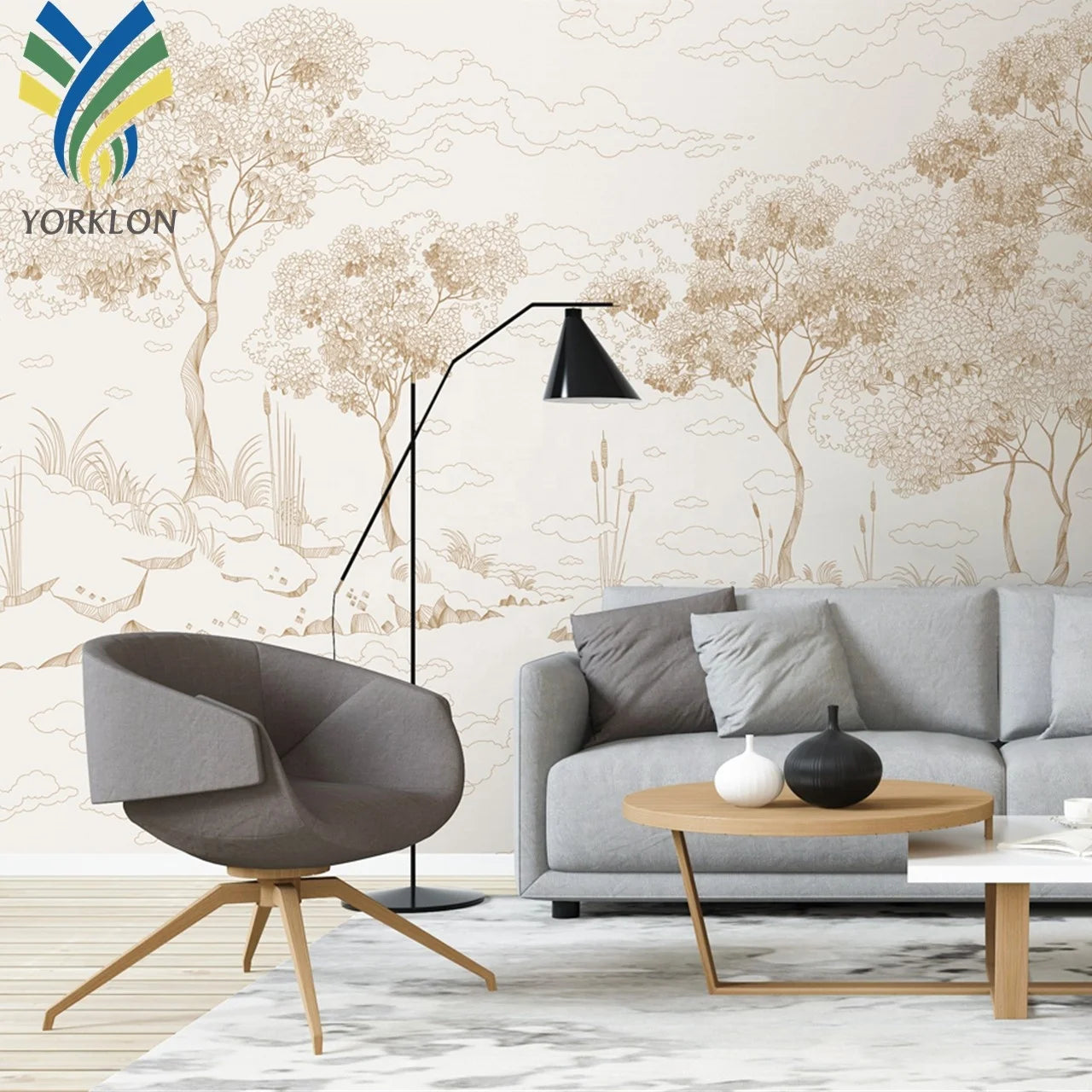YKEX 071 Modern Blue 3D Mural Wallpaper Waterproof and Anti-Static for Wall Decor