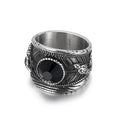 Kalen Domineering Punk Inlaid Crystal Moissanite Double Snake Male Black Ring Stainless Steel Jewelry Ring for Men