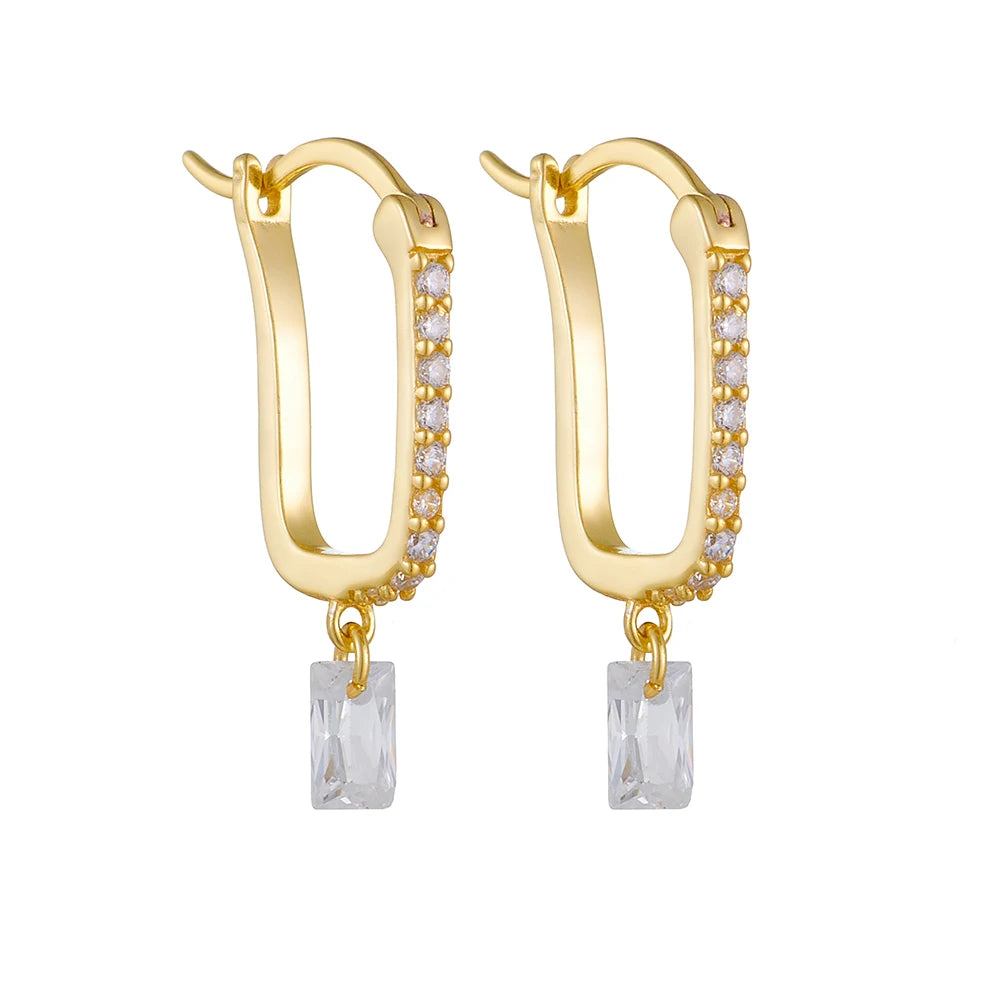 925 Sterling Silver Huggie Hoop Earrings for Women With CZ Paved Green Emerald Cut Design