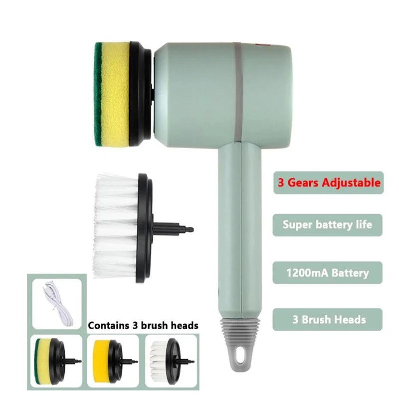 New 3-in-1 Multifunctional Electric Cleaning Brush 3 Brush Heads Eco-Friendly PP Multipurpose for Home Kitchen Bathroom Durable