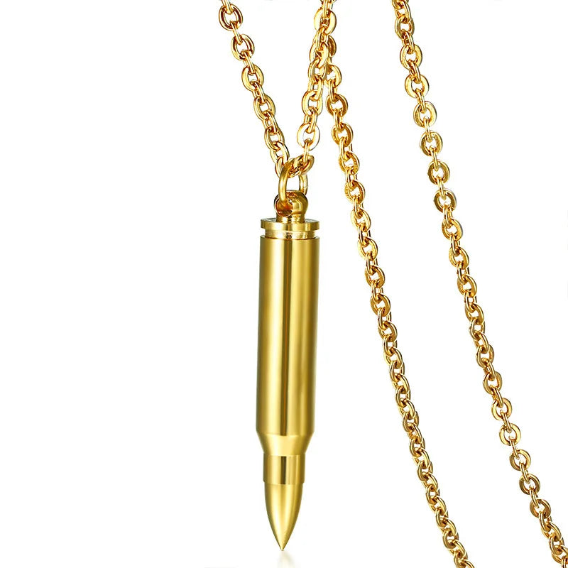 Hip Hop Cross Chain Necklace Punk Stainless Steel PVD Gold Plated Blank Men's Bullet Pendant Necklace