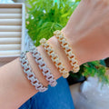 BC2118  Trendy Jewelry 18K Gold Plated CZ Micro Pave  Curb Cuban Link Chain Cuff Bangle for Women Ladies