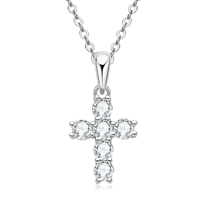 Fine Jewelry Grade D 0.6ct Cross Moissanite Diamond Jewelry 925 Sterling Silver Simple Moissanite Pendant Necklace Women