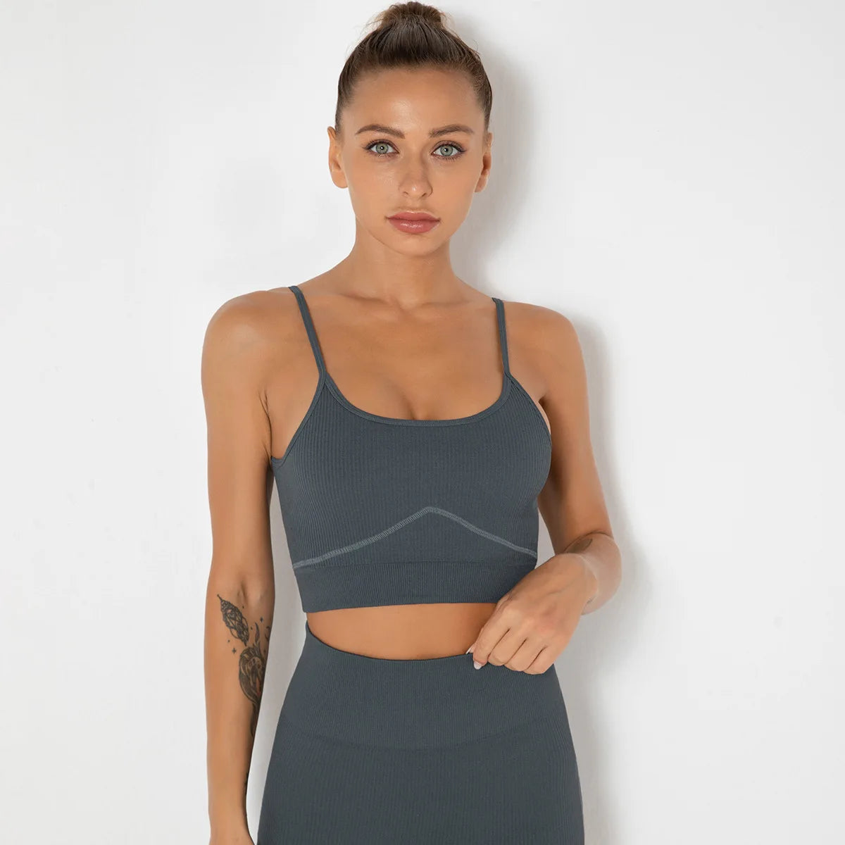 Lady Sport Suit Gym Workout Clothes Long Sleeve Fitness Crop Top and Scrunch Butt Leggings Yoga Set Gym