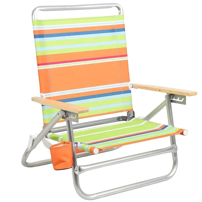 2019 Portable Aluminum 4 Position Folding Camping Sand Beach Chair with Wood Armrest CNLF