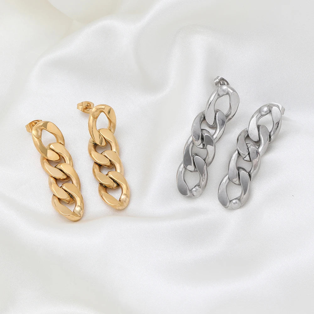 JOOLIM Jewelry PVD 18K Gold Plated Chunky Cuban Chain Drop Earring Stainless Steel Design Jewelry