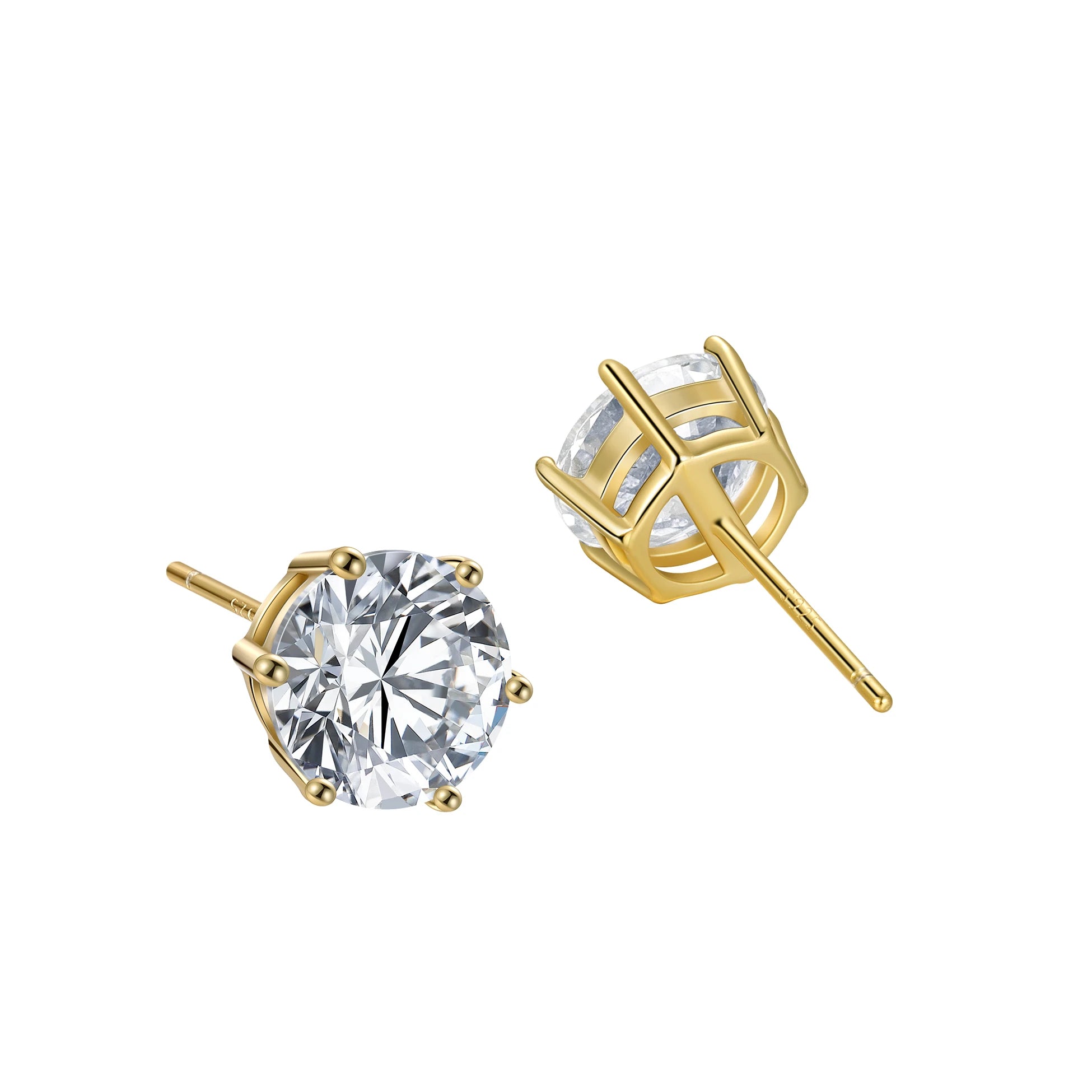 925 Sterling Silver Six Claw Setting Inlay Zircon Stud Earrings Classic Charming Earrings Gold Plated for Men Women