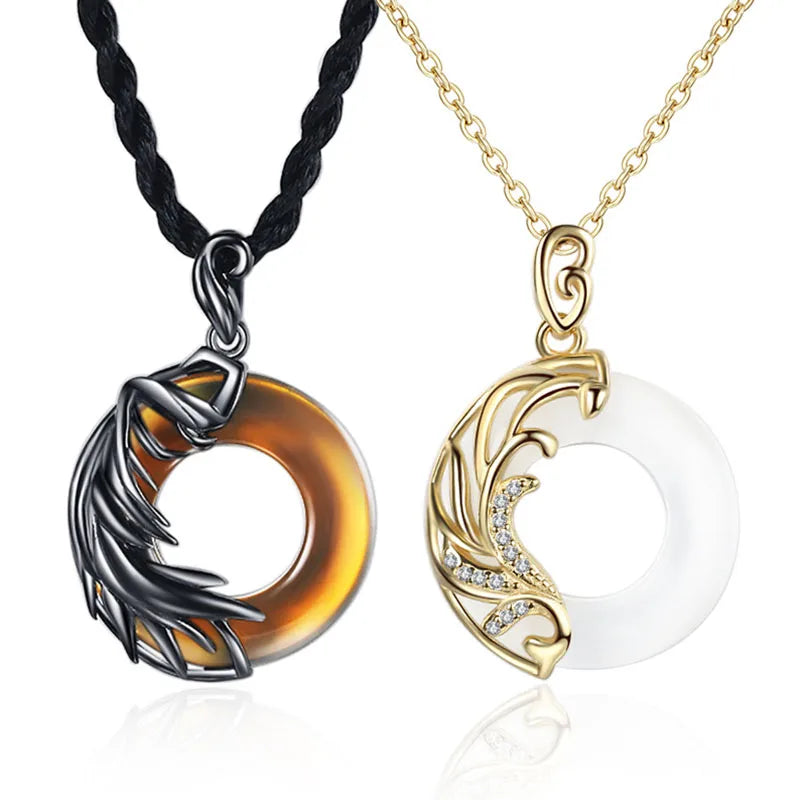 Angel Devil Couple Necklace Personalize Women Angel Cat Eye Stone Men Devil Obsidian Pendant Necklace Jewelry Valentine Day Gift