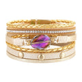 Multi-layer Strips Hand-woven Bracelet Animal Pattern Design Crystal Stone Accessories Vintage Leather Bracelet for Women Girls