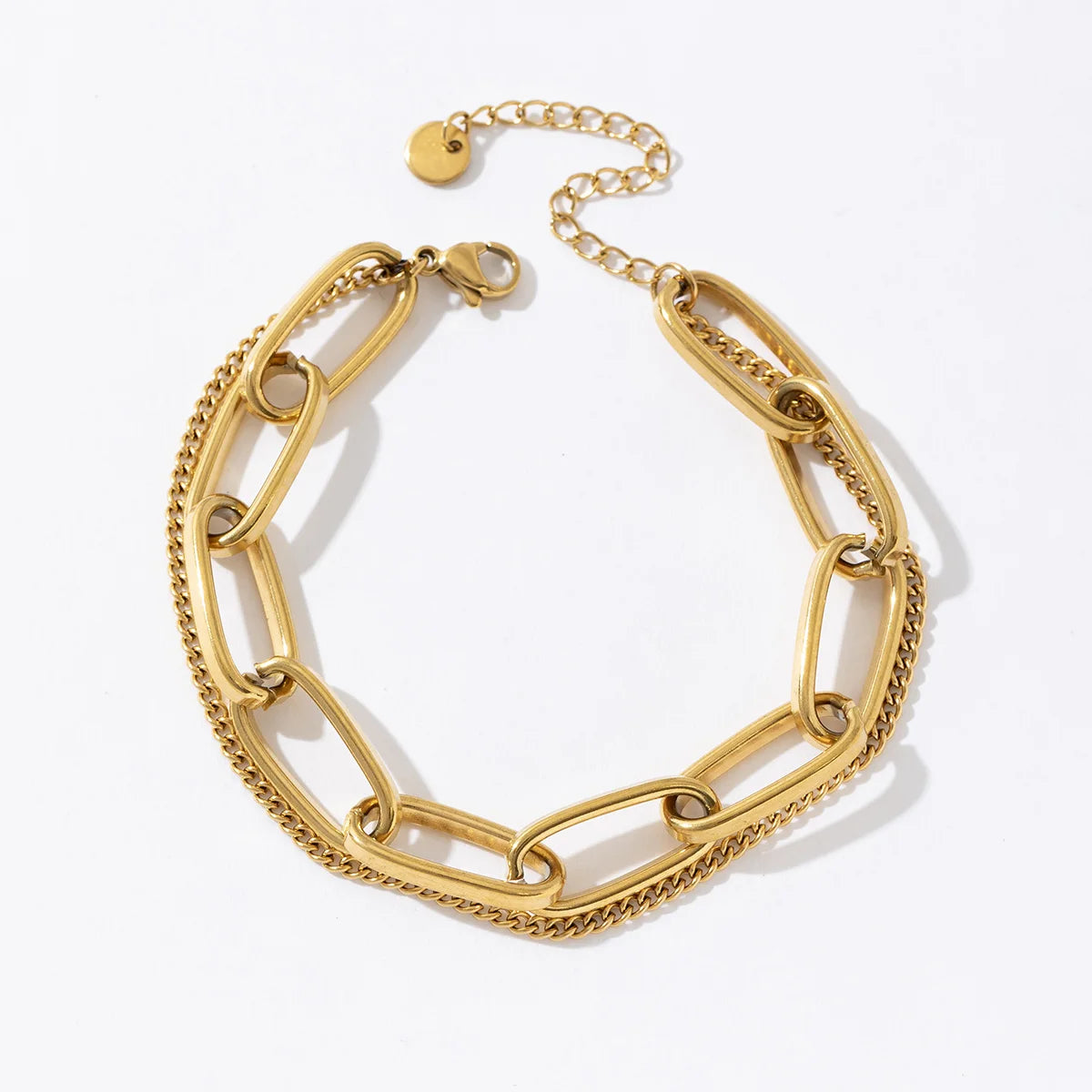 Fashion Two Layers Twill Chain PVD Gold Plated Stainless Steel Bracelet for Men Women Gift