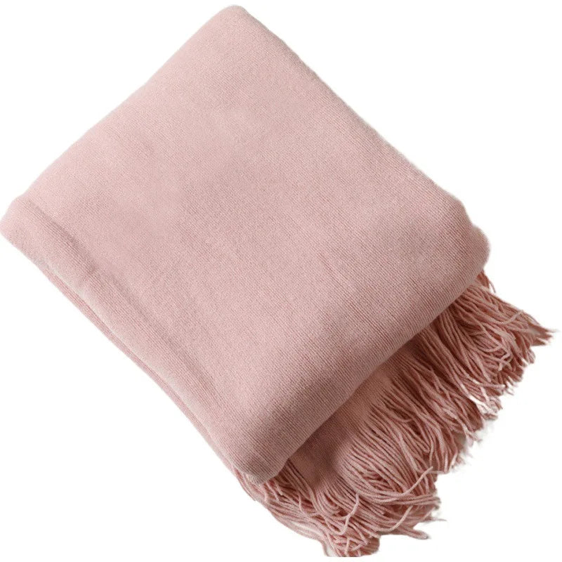 INNERMOR Pompom Handmade Knitted 100% Polyester Decorative Throw Blanket Plain Cover India White Travel Wabi-Sabi Style Sets