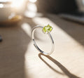 Wholesale Silver Plated Gemstone Ring with Oval Green Peridot Geometric Design Claw Setting Trendy Women's Wedding Gift