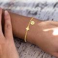 New 18K Gold Plated Stainless Steel Trendy Letter Engraving Religious Fine Cross Beaded Charm Bracelet for Men Gift