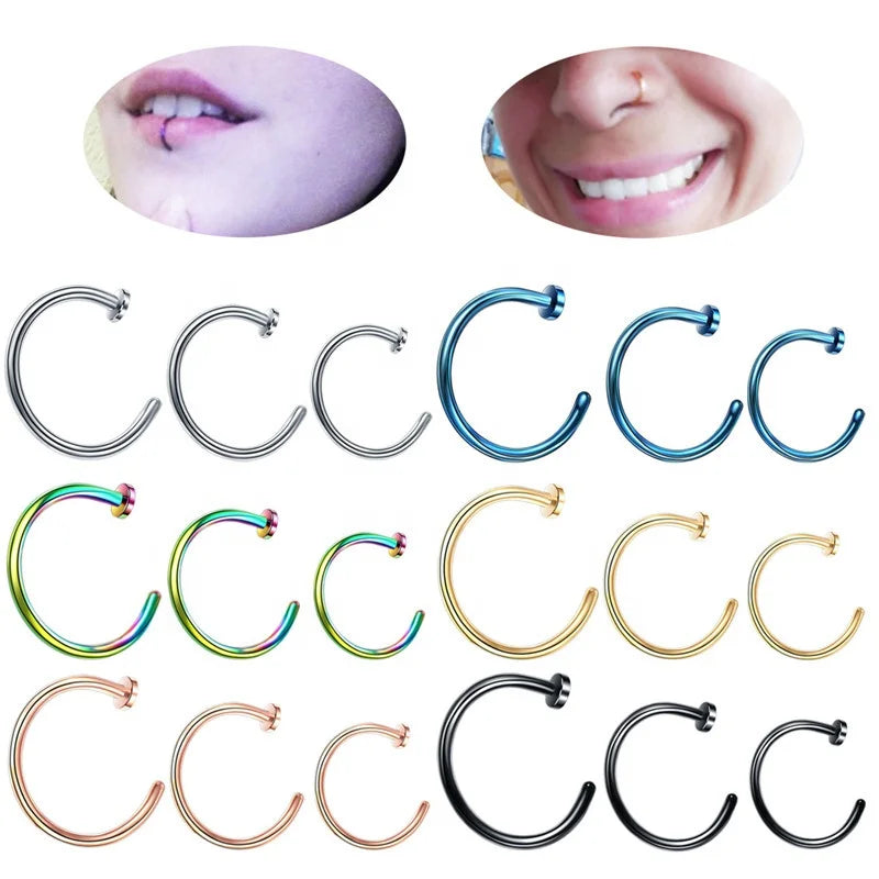 316L Surgical Steel Nose Lip Body Piercing Jewelry Open Hoop Ring C Type Hoop Small Thin None Piercing Nose Helix Stud