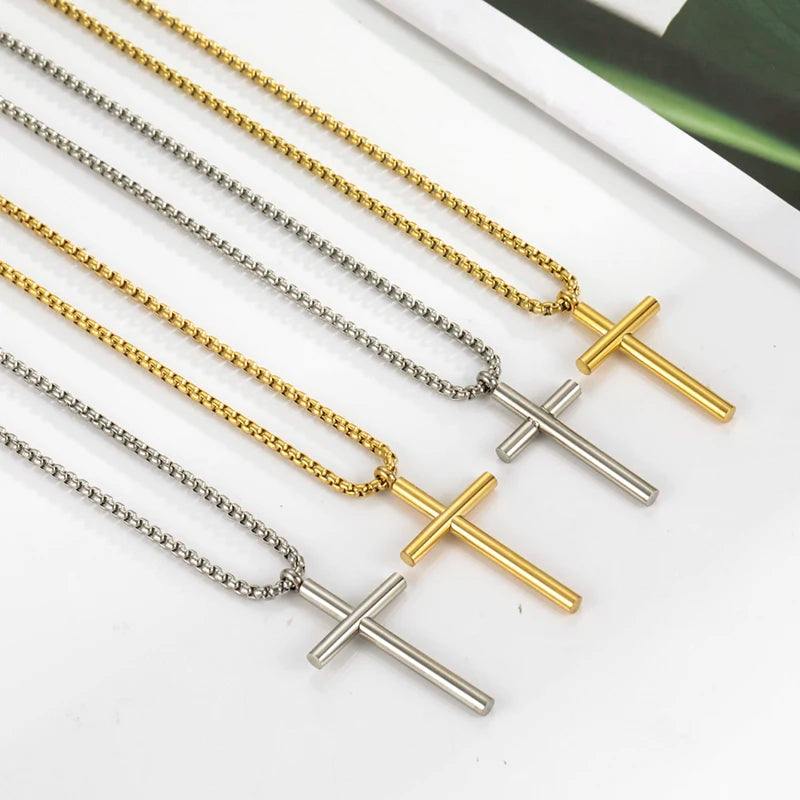 Vintage Religious Jesus Piece Jewelry for Men Stainless Steel Cross Necklace Real 18k Gold Plated Christian Pendant Jewelry
