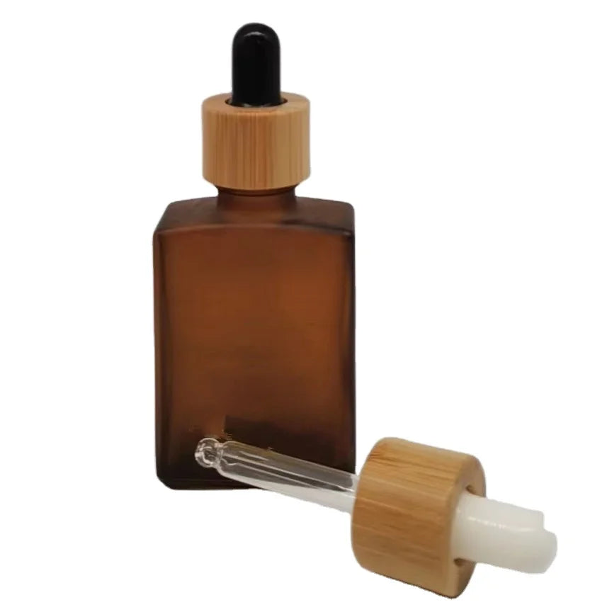 Square 5ml 10ml 15ml 20ml 30ml 50ml 100ml Bamboo Circle Amber Black Scrub Oil Dropper Cream Glass Dropper Bottle