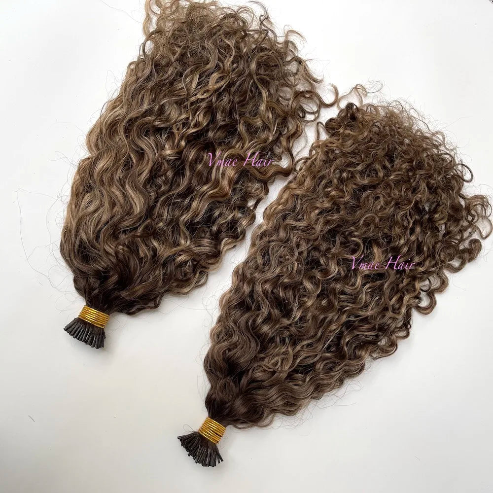 VMAE Wholesale Deep Curly Cuticle Aligned Virgin Raw Russian Ombre Piano Highlight Color Blond I K Tip Human Hair Extensions