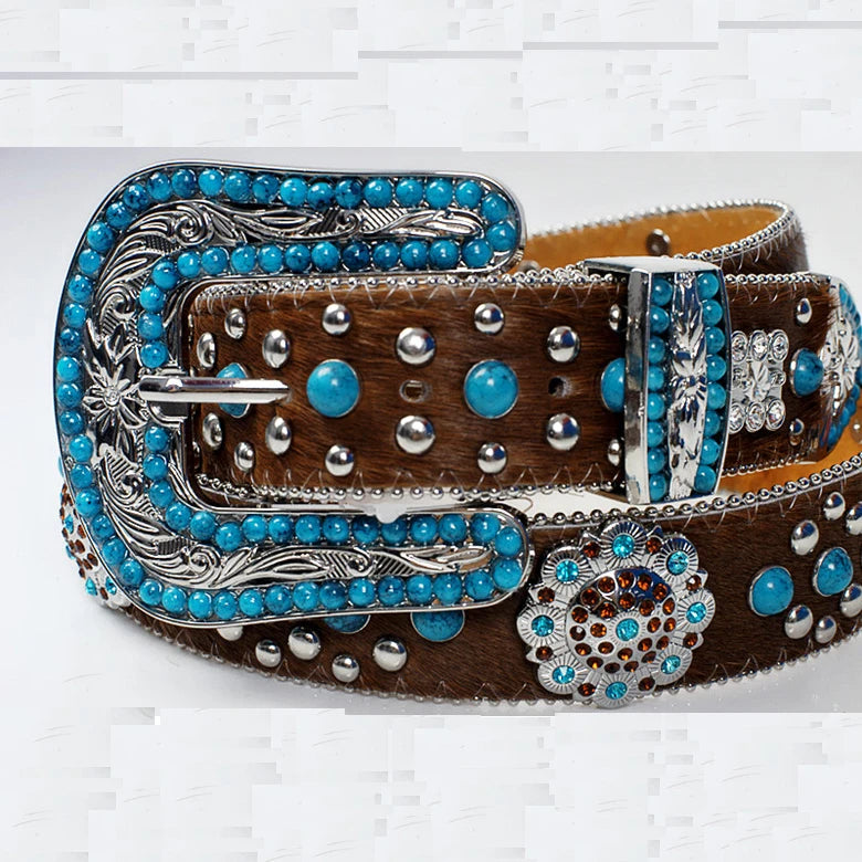 Wholesale 3.8cm 1.5" Width 3 Pieces Buckle Set pony Hair Fashion Fancy Crystal Rhinestone Belt