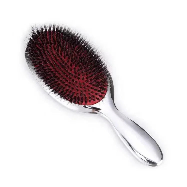 Wholesale Custom logo Electroplating Paddle Plating Antistatic Wild Boar Nylon Bristle Hair Brush Paddle Cushion Hair Brush