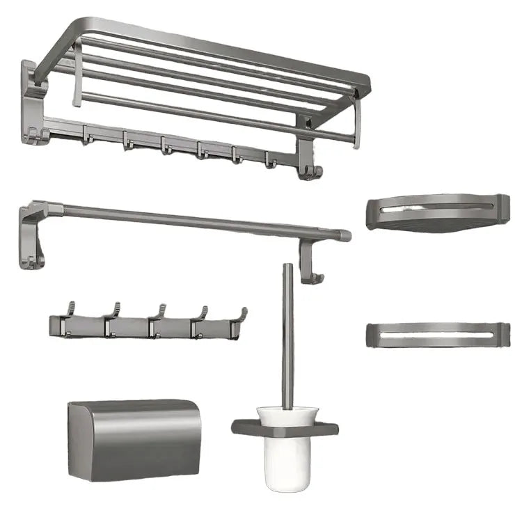 Aluminum Folding Storage White Bathroom Shelf for Wall Punch-free Wall Hanging Bath Towel Toilet Rack Bathroom Hardware Set