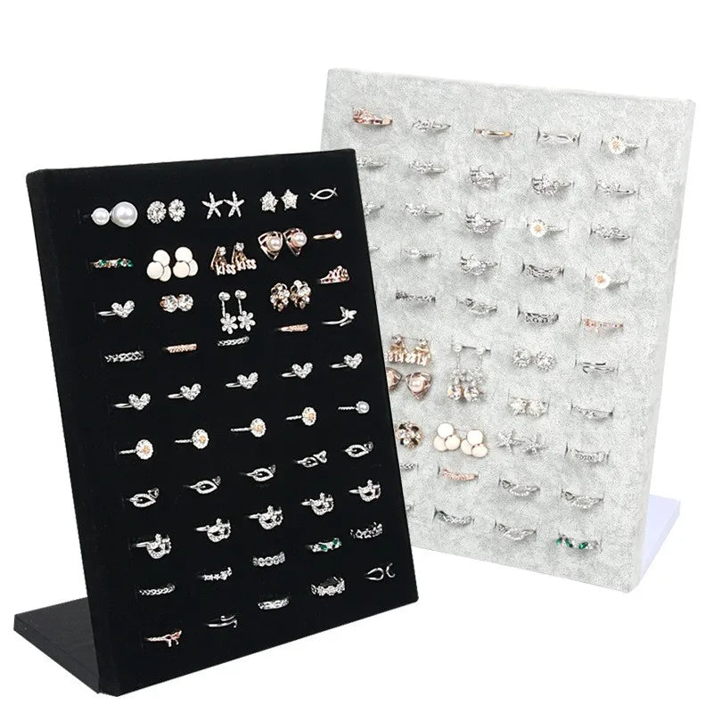 Professional Angled Velvet Ring Display Tray Stand 50 Slots Large Capacity Jewelry Showcase Organizer For Retail Boutique