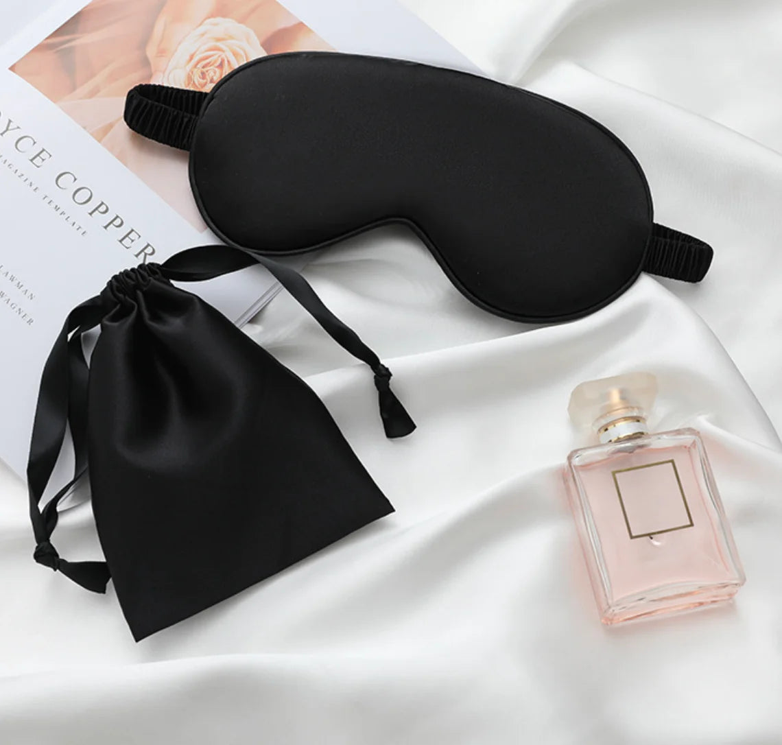 Small Moq Fast Shipping Comfy Sleepmask Satin Eye Mask Set Adjustable Soft Silk Satin Eyemask
