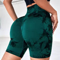 Women High Waist Compression Seamless Quick Dry Tie Dye Scrunch Active Shorts