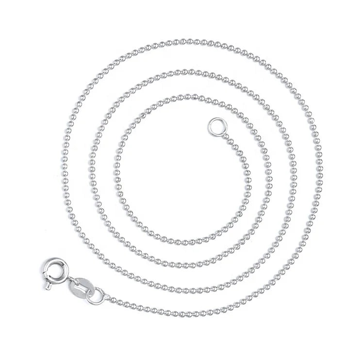Factory Wholesale Fine Jewelry Sterling 925 Silver Ball Bead Chain Necklace with Lobster Clasp for Women Men's Hip Hop Chain