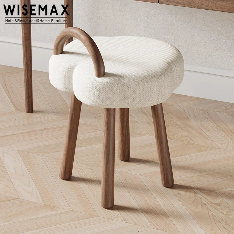 WISEMAX FURNITURE Nordic Modern Design Home Solid Wood Chair Walnut Lamb Wool Dining Chair Dressing Chair Stool for Cafe Home